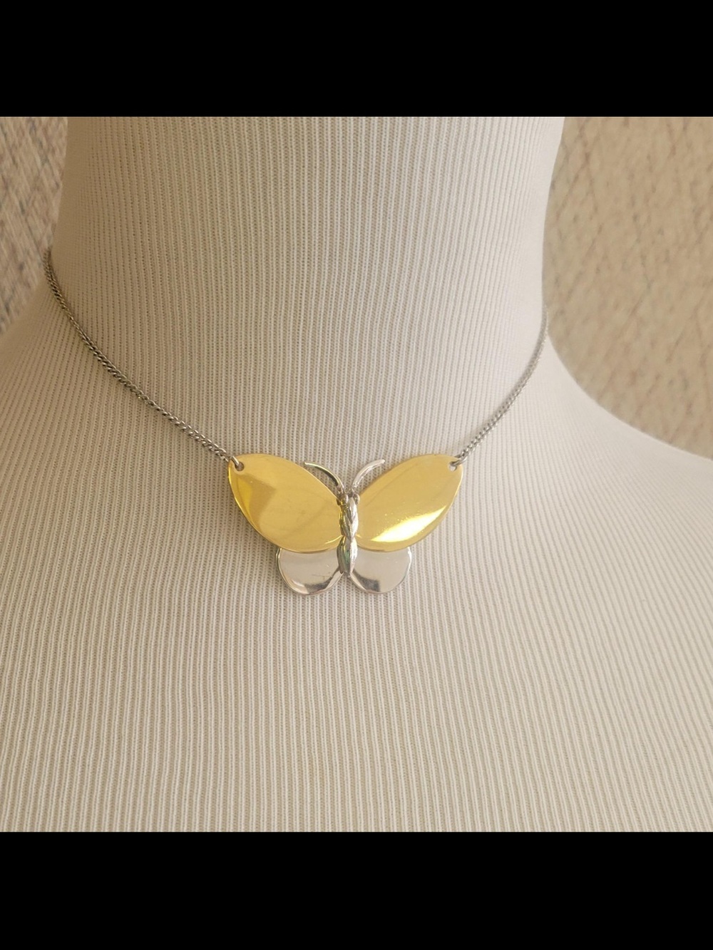 Two-Tone Avon Butterfly Pendant Necklace - Gold & Silver